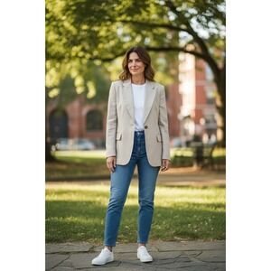 Woman's Beige Linen Blend Single Button Blazer Jacket Size 16W